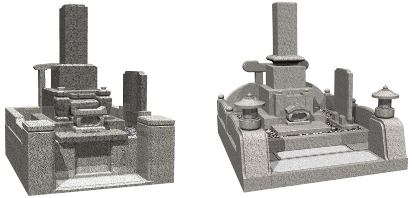 和形のお墓の画像、地上納骨型、従来の形状のお墓